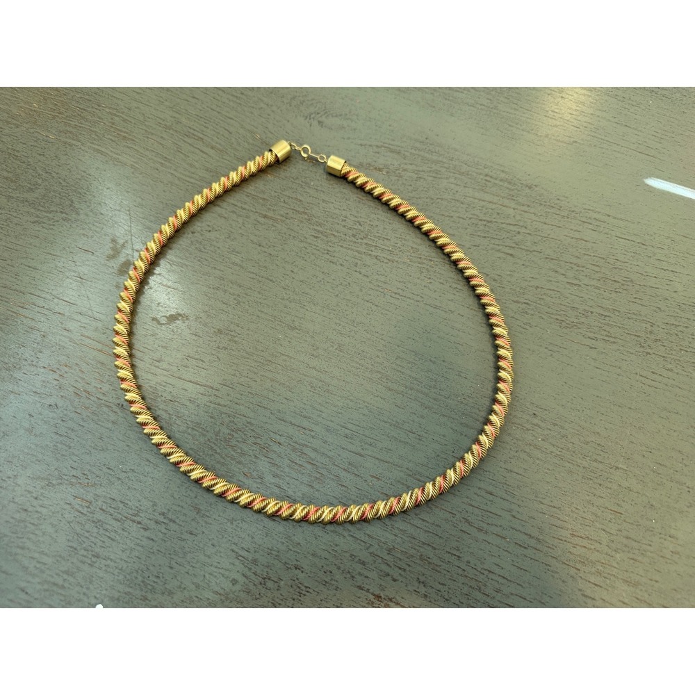 Vintage Tri-Tone Twisted Rope Chain Necklace Gold Silver Rose Gold Tone 17 Inch